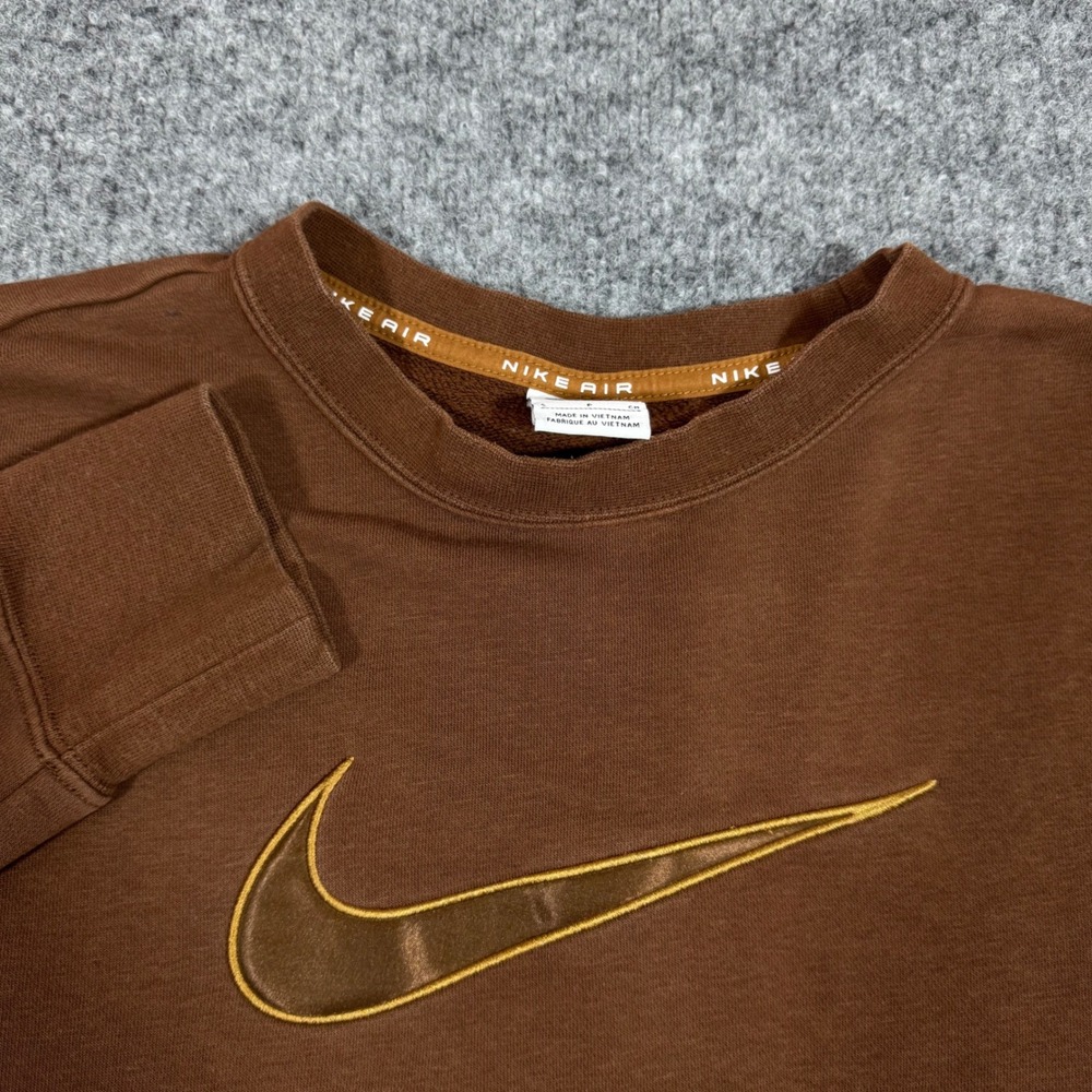 Nike Air Sweatshirt Embroidered Swoosh Logo Womens Small Brown Cotton Blend GUC
